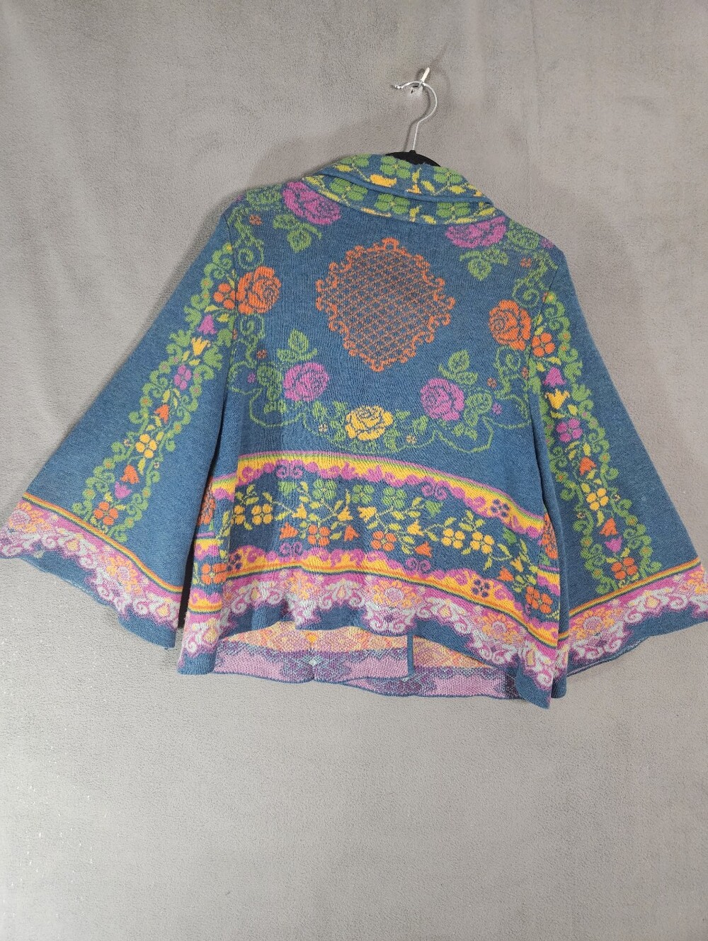 IVKO For Anthropologie Floral Pattern Cardigan Teal Sweater Small Lambswool Fine - Picture 10 of 11